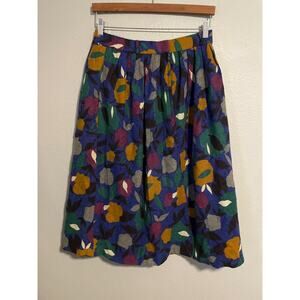 Vintage Womens Midi Skirt Size Large Floral Wool Blend Tweed Pleated Cottagecore